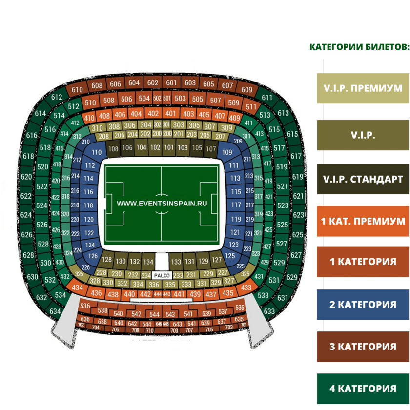 Схема стадиона Сантьяго Бернабеу Мадрид